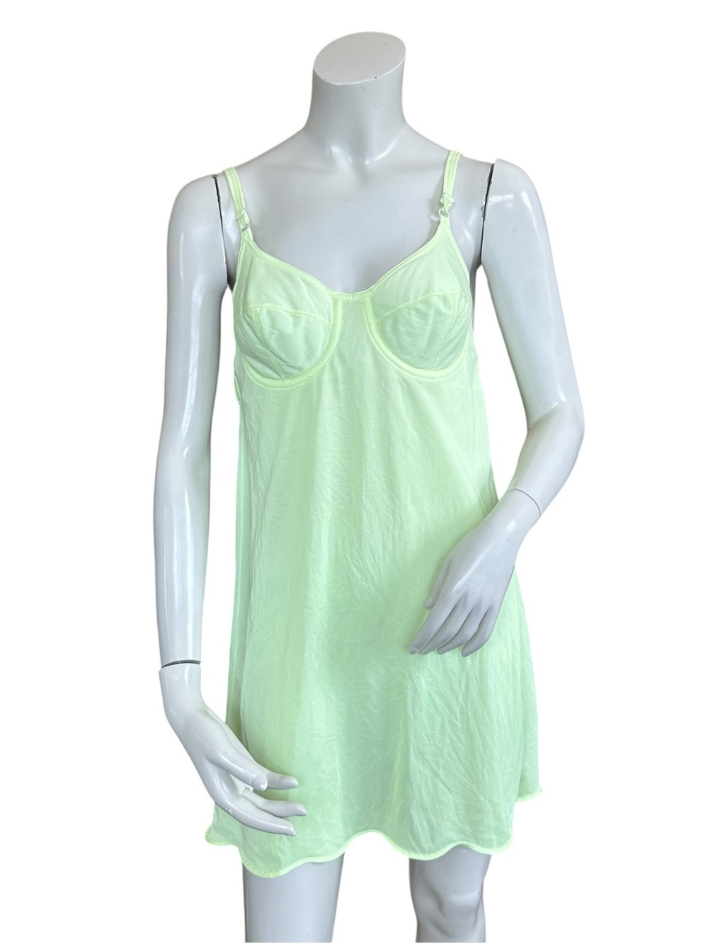 Vintage 80s Formfit Rogers Pale Lime Green Babydoll Underwire Lingerie Dress 36A - Picture 2 of 13